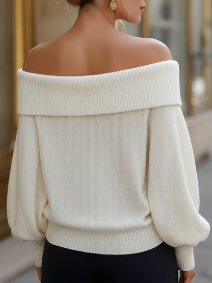 Maglione Zafren bianco con spalle scoperte e maniche a palloncino