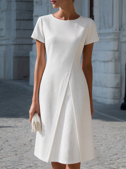 Zafren White Pleated Panel A-Line Dress