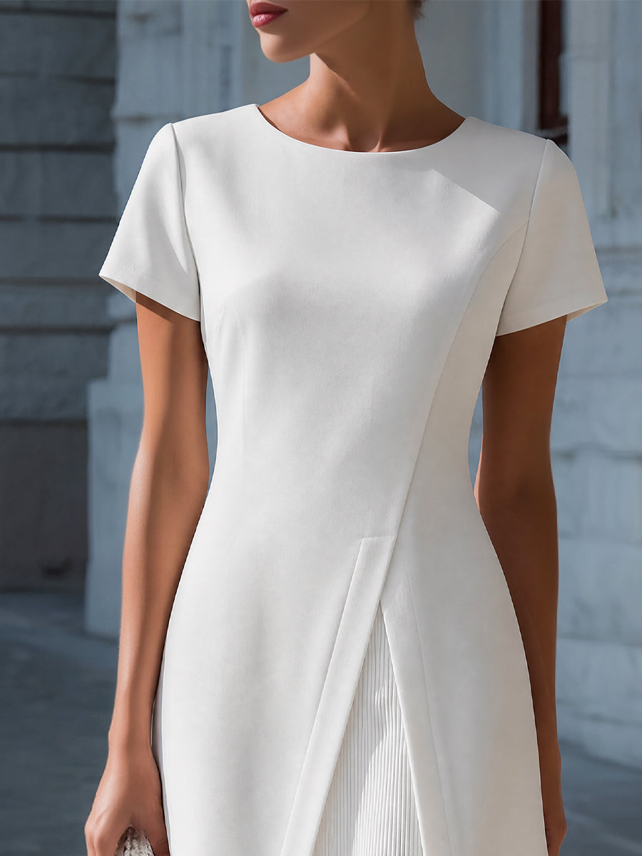 Zafren White Pleated Panel A-Line Dress