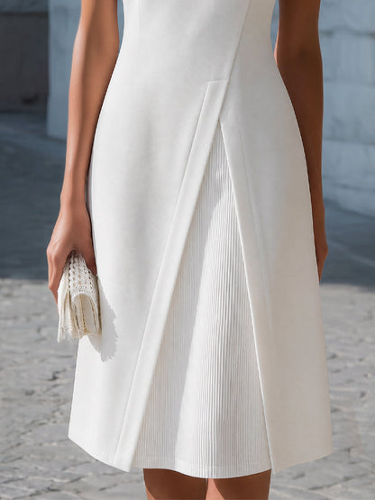 Zafren White Pleated Panel A-Line Dress