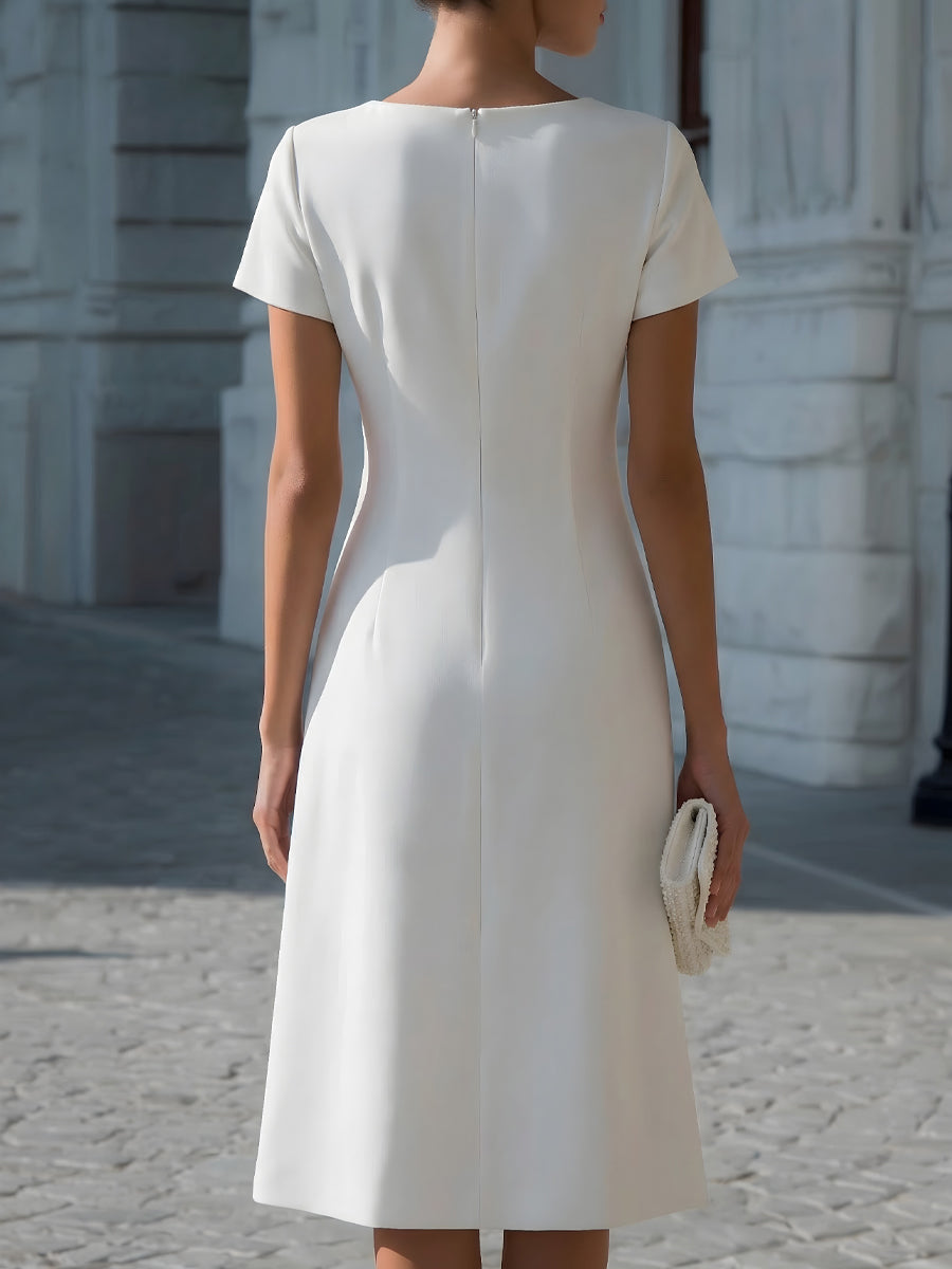 Zafren White Pleated Panel A-Line Dress