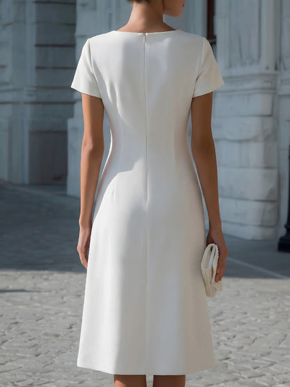 Zafren White Pleated Panel A-Line Dress