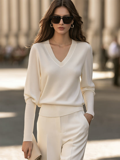 Maglione bianco Zafren dalla vestibilità morbida e scollo a V
