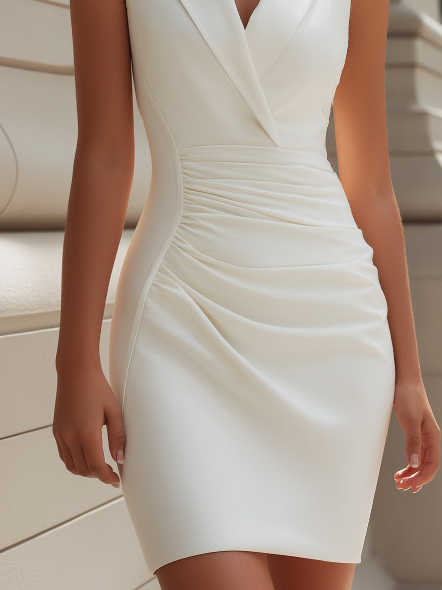 Zafren White Ruched Blazer Mini Dress