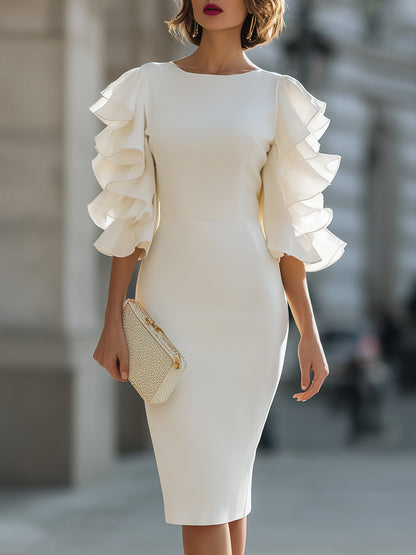 Robe fourreau blanche à manches volantées Zafren