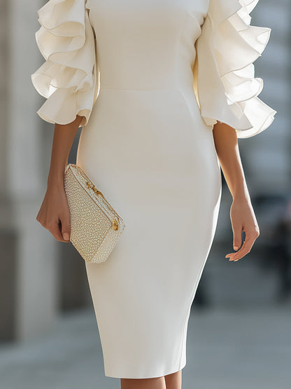 Robe fourreau blanche à manches volantées Zafren