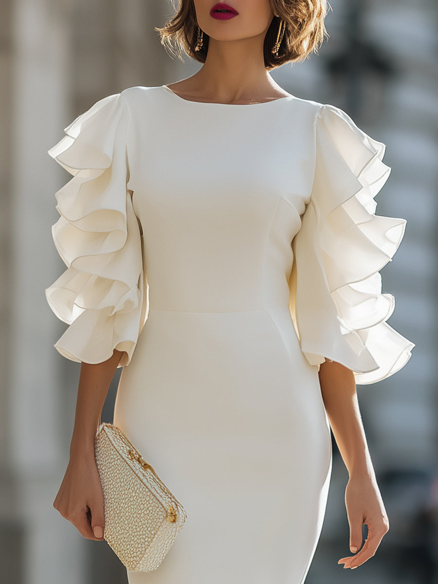 Robe fourreau blanche à manches volantées Zafren