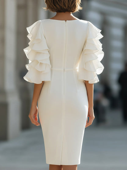 Robe fourreau blanche à manches volantées Zafren