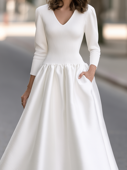 Zafren White Textured Drop Waist Dress