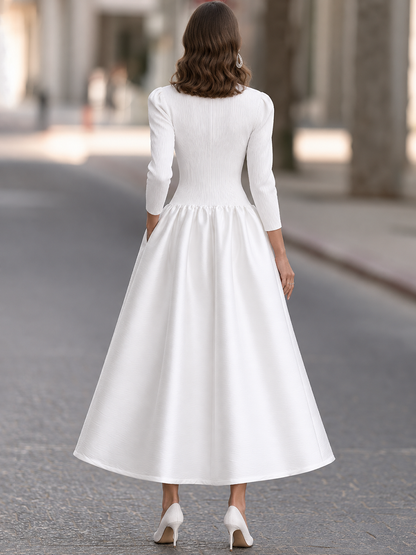Zafren White Textured Drop Waist Dress