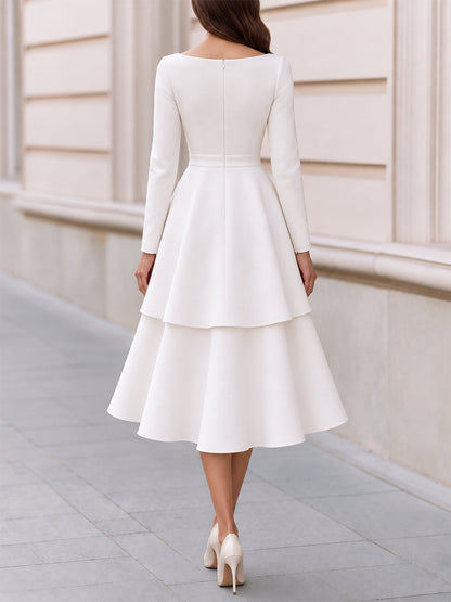 Zafren White Tiered Bow Waist Dress