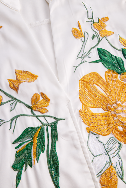 Zafren White Yellow Floral Embroidered Blouse