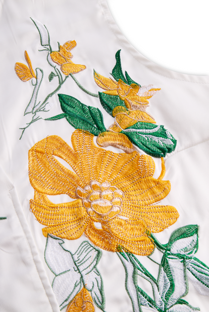 Zafren White Yellow Floral Embroidered Blouse