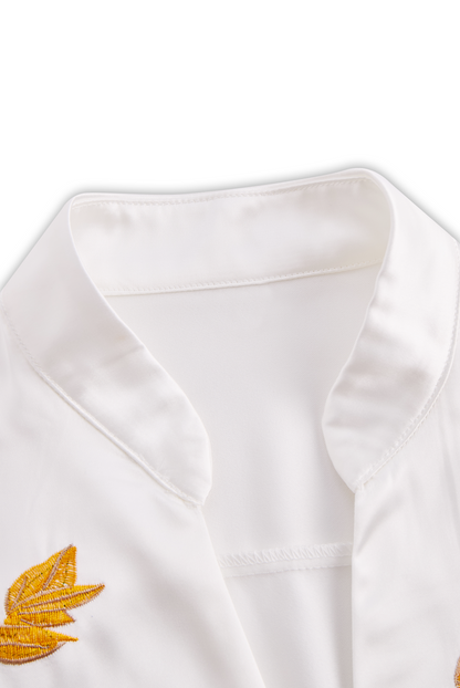 Zafren White Yellow Floral Embroidered Blouse