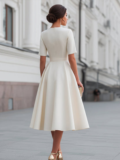 Zafren White Zip-Front Flared Midi Dress