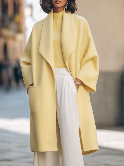 Oversize kabát Zafren ve žluté barvě se šálovým límcem