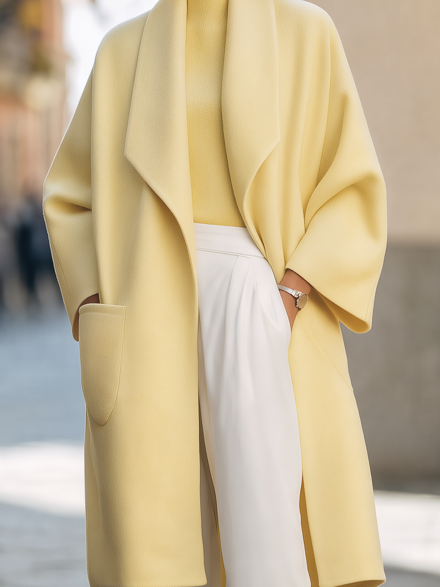 Oversize kabát Zafren ve žluté barvě se šálovým límcem